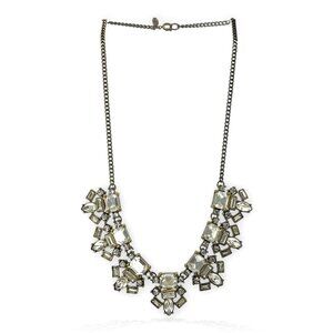 LOFT Vintage Antique Gold Tone Necklace Bib Rhinestone Cluster Baguette Marquise